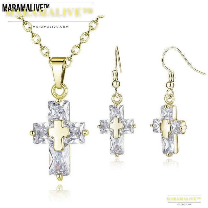 Inspirational Statement Cross Pendant and Earring set