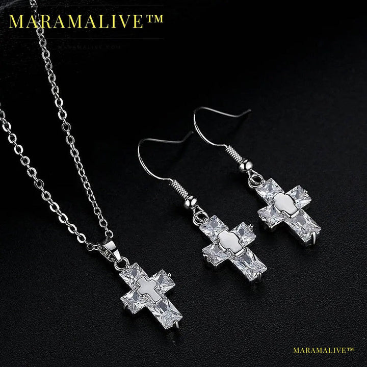 Inspirational Statement Cross Pendant and Earring set