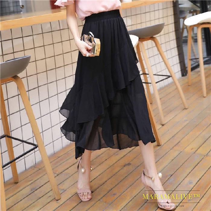 Irregular Ins Mid-Length Chiffon Skirt