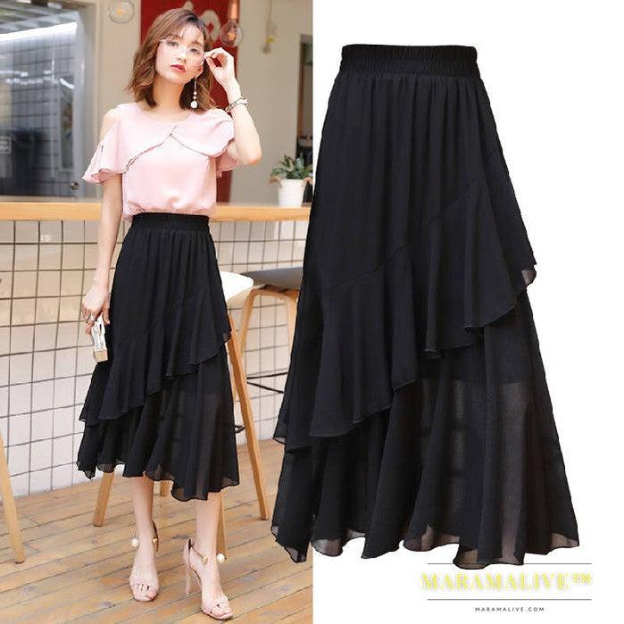 Irregular Ins Mid-Length Chiffon Skirt