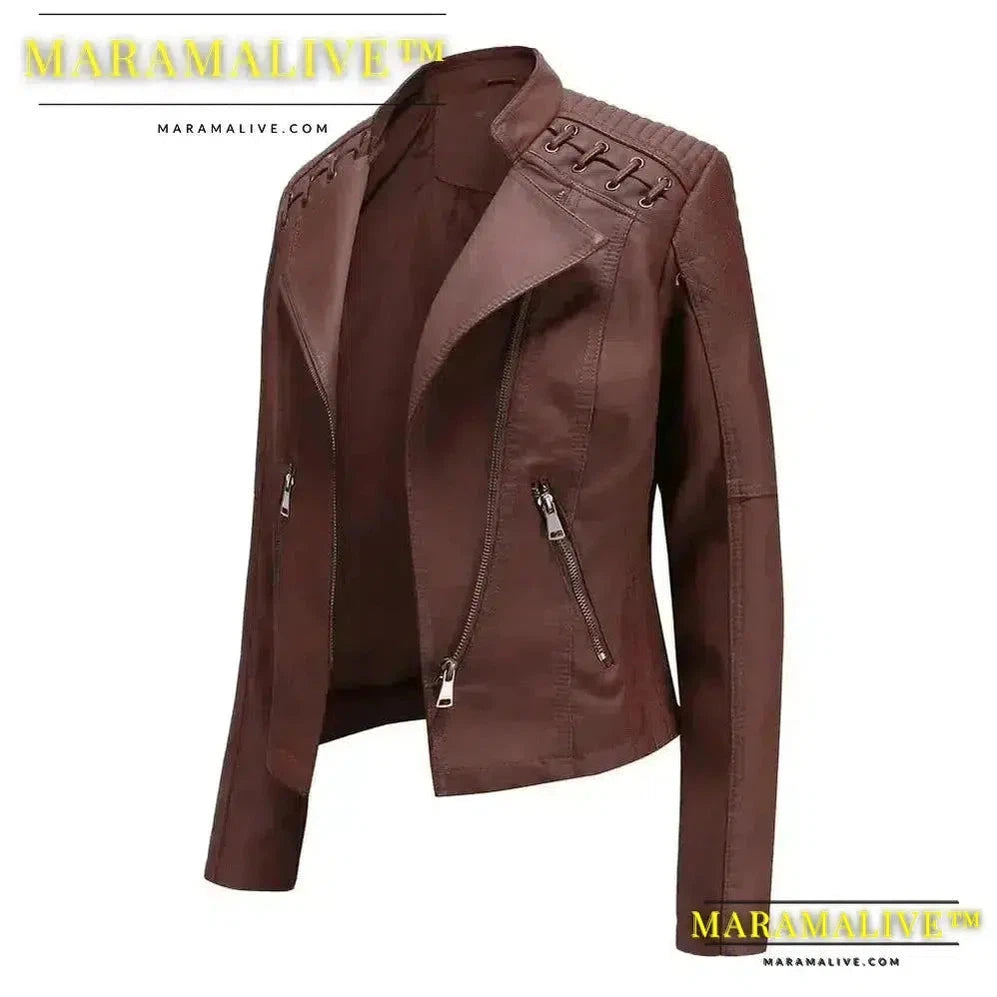 Jackets Women Full Sleeve Irregular Leather Coat Slim Fit Turn Down Collar Zipper Splice Coats Solid Casual Lady High Street