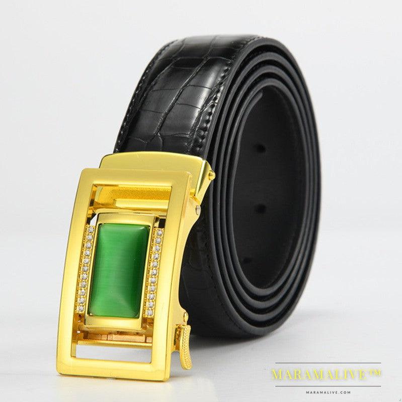 Jade Belly Pattern Alloy Diamond-studded Automatic Buckle Belt