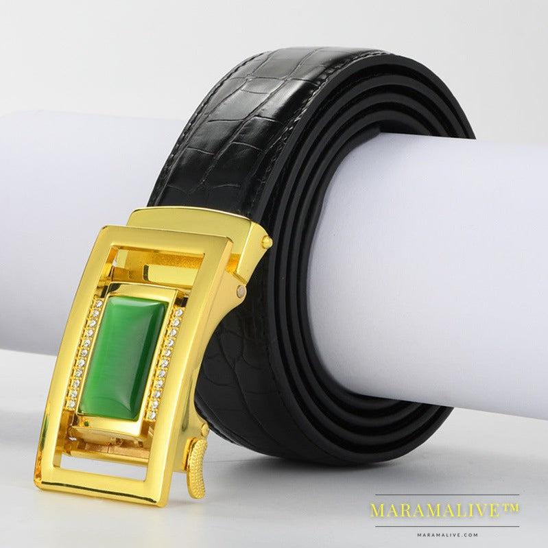 Jade Belly Pattern Alloy Diamond-studded Automatic Buckle Belt