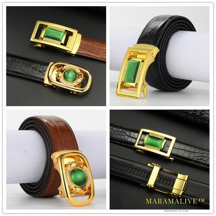 Jade Belly Pattern Alloy Diamond-studded Automatic Buckle Belt