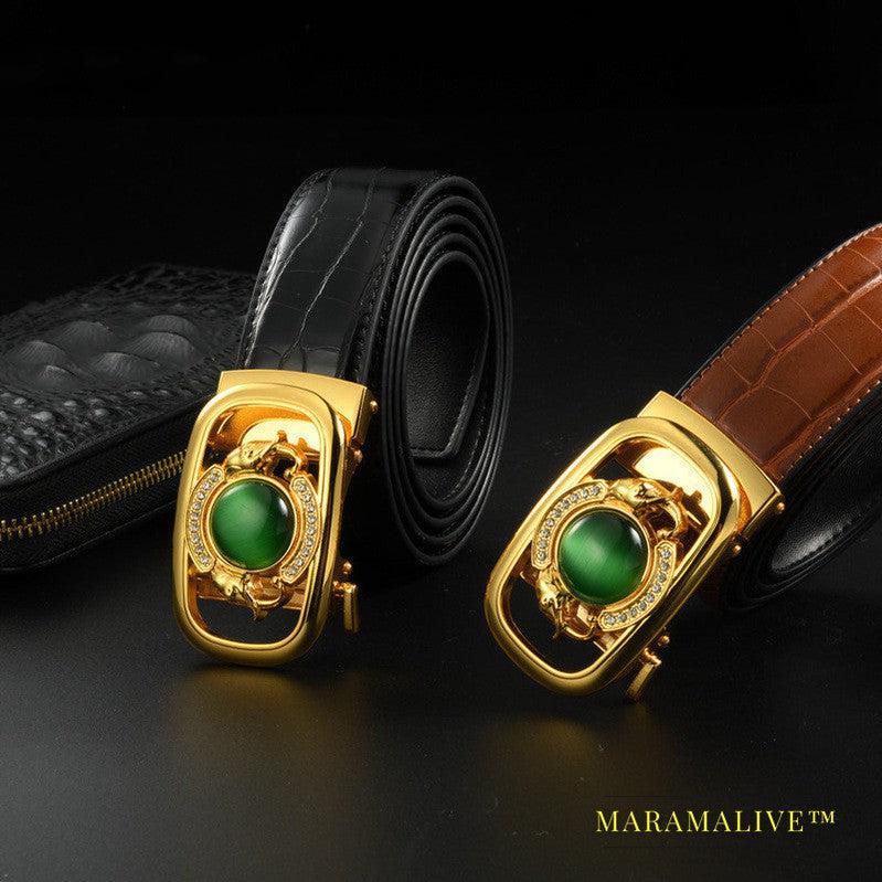 Jade Belly Pattern Alloy Diamond-studded Automatic Buckle Belt