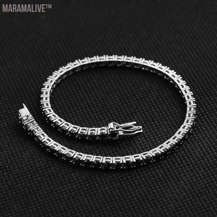 KNOBSPIN Black Moissanite Tennis Bracelet 925 Sterling Silver Plated 18k White Gold Bracelet for Women Man Hip Hop Party Jewelry