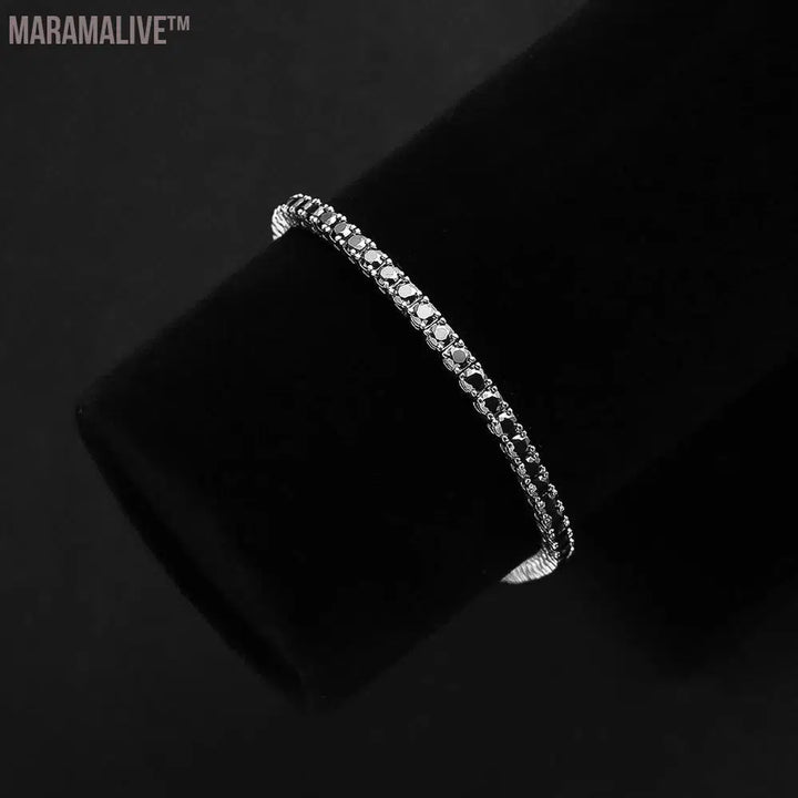 KNOBSPIN Black Moissanite Tennis Bracelet 925 Sterling Silver Plated 18k White Gold Bracelet for Women Man Hip Hop Party Jewelry