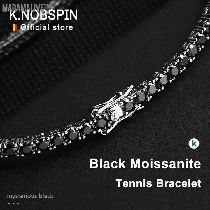 KNOBSPIN Black Moissanite Tennis Bracelet 925 Sterling Silver Plated 18k White Gold Bracelet for Women Man Hip Hop Party Jewelry