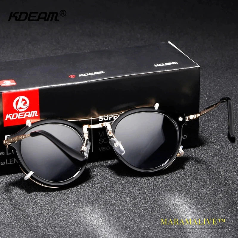 Kdeam Happy Clip On Sunglasses Men Removable Round Glasses Steampunk Women Carve Design Sunglass With Brand Box