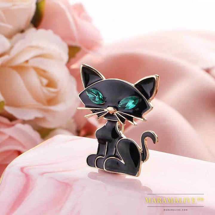 Korean Version Of The New Personality Black Cat Brooch High-End Crystal Corsage