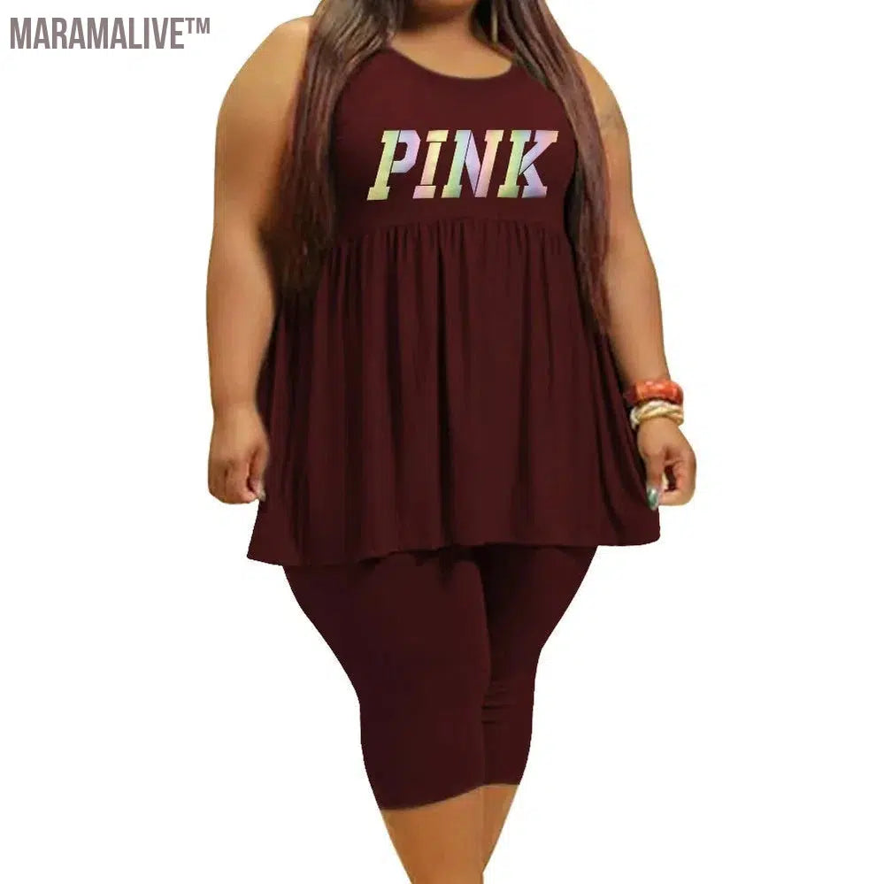 L-4XL Plus Size Matching Sets African Women Clothing Summer 2023 New Arrival Sleeveless Pleated Sexy Casual Two Piece Sets