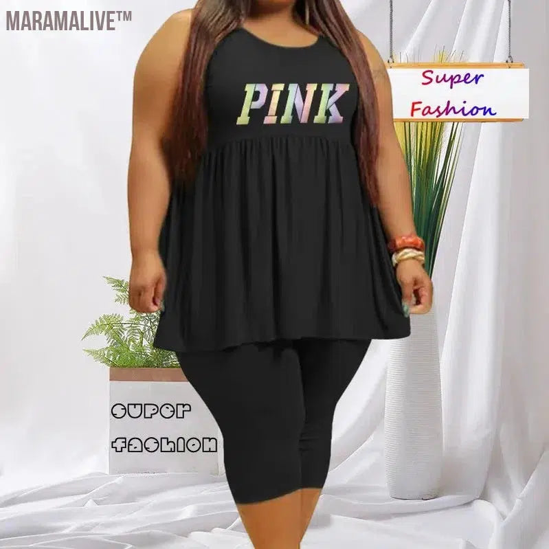 L-4XL Plus Size Matching Sets African Women Clothing Summer 2023 New Arrival Sleeveless Pleated Sexy Casual Two Piece Sets