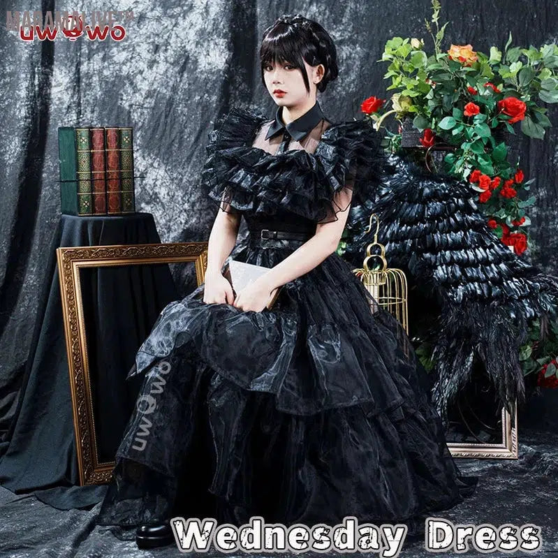 LAST BATCH UWOWO Wednesday Addams Cosplay Girl Halloween Costume Rave‘N Dance Black Gothic Prom Dress Cosplay Outfits Costumes