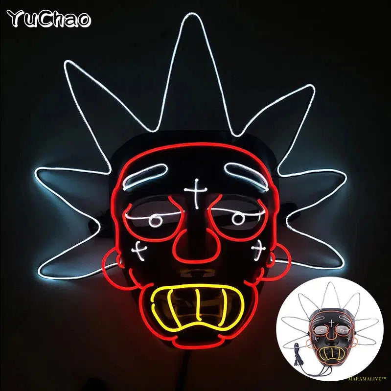 LED Neon Face Mask for Halloween Party, Bar, Rave Party, Ball Masquerade, Glowing Horror, Creepy Cosplay, Disco, Scary Theme