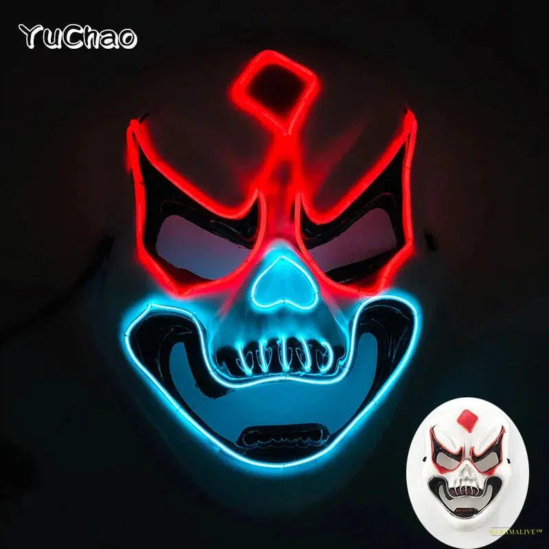 LED Neon Face Mask for Halloween Party, Bar, Rave Party, Ball Masquerade, Glowing Horror, Creepy Cosplay, Disco, Scary Theme