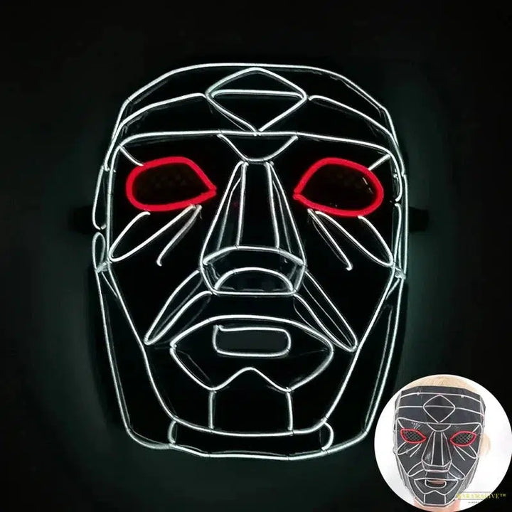 LED Neon Face Mask for Halloween Party, Bar, Rave Party, Ball Masquerade, Glowing Horror, Creepy Cosplay, Disco, Scary Theme