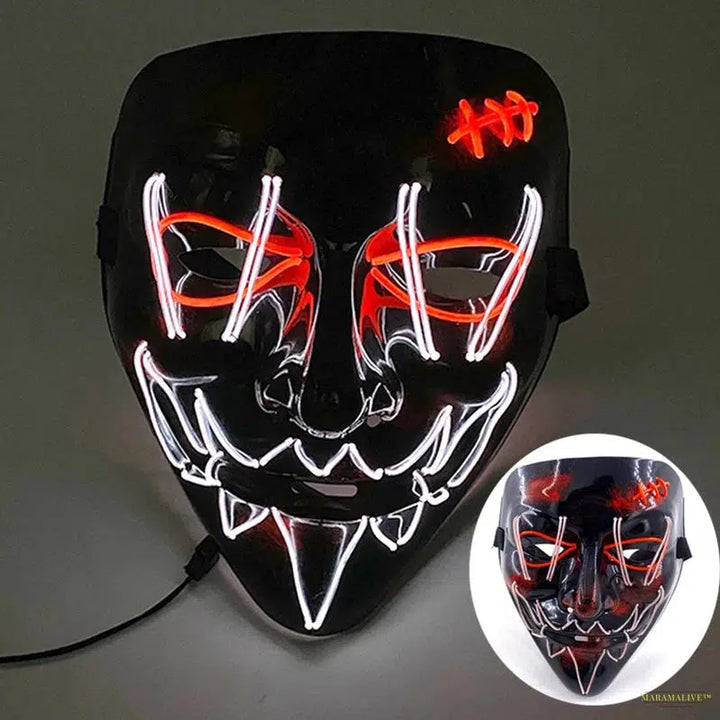 LED Neon Face Mask for Halloween Party, Bar, Rave Party, Ball Masquerade, Glowing Horror, Creepy Cosplay, Disco, Scary Theme