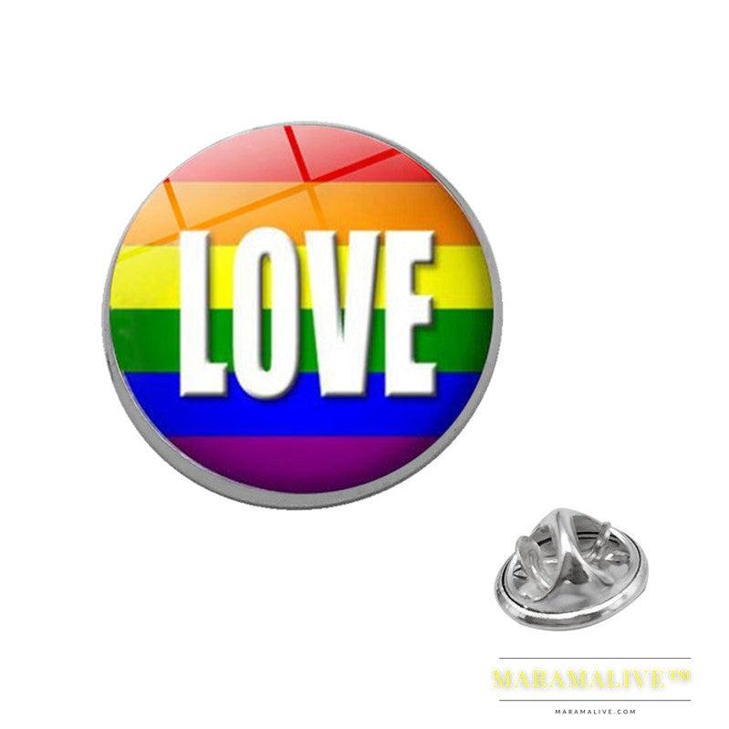 LGBT Pride Rainbow Glass Brooches Pins Round Badge Lapel Pin Jewelry