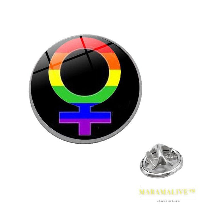 LGBT Pride Rainbow Glass Brooches Pins Round Badge Lapel Pin Jewelry