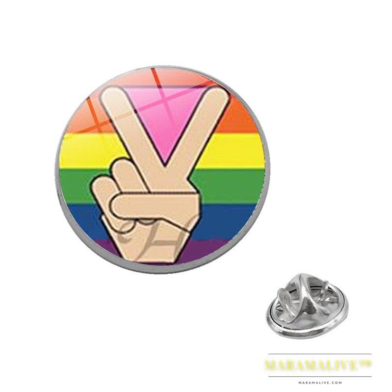 LGBT Pride Rainbow Glass Brooches Pins Round Badge Lapel Pin Jewelry