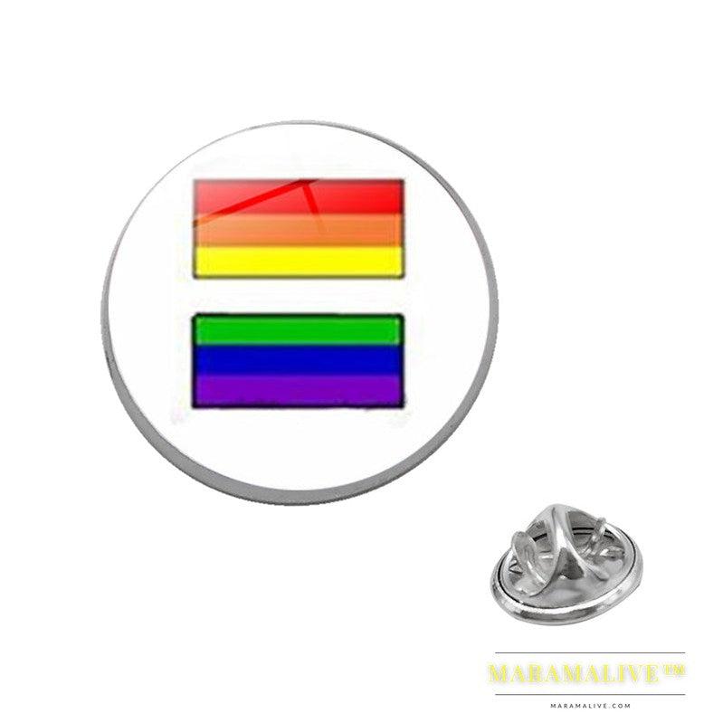 LGBT Pride Rainbow Glass Brooches Pins Round Badge Lapel Pin Jewelry