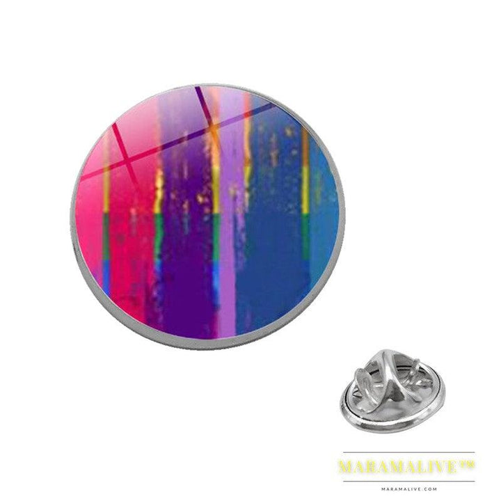 LGBT Pride Rainbow Glass Brooches Pins Round Badge Lapel Pin Jewelry