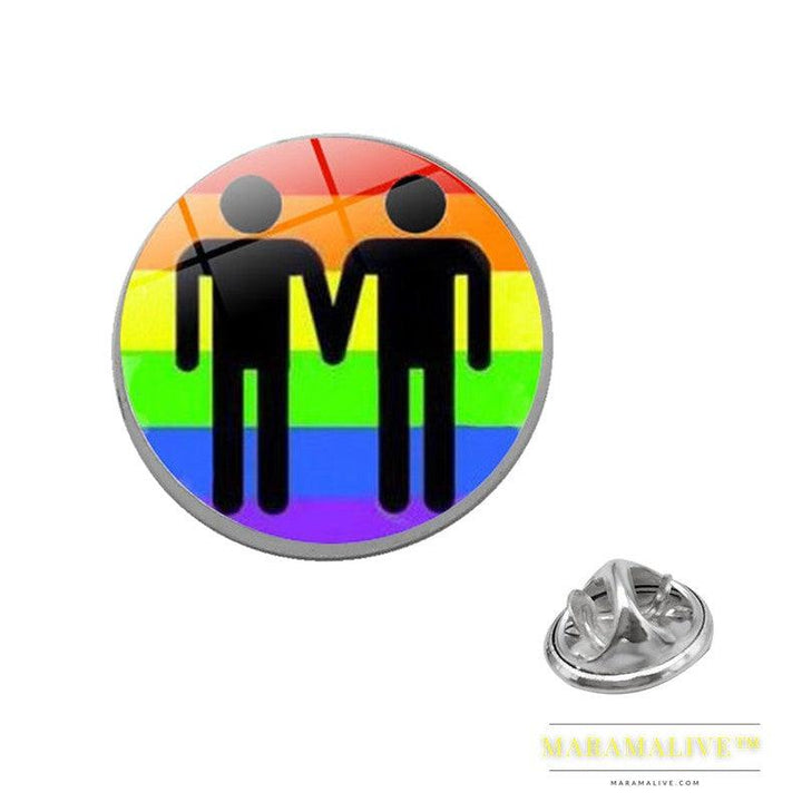 LGBT Pride Rainbow Glass Brooches Pins Round Badge Lapel Pin Jewelry