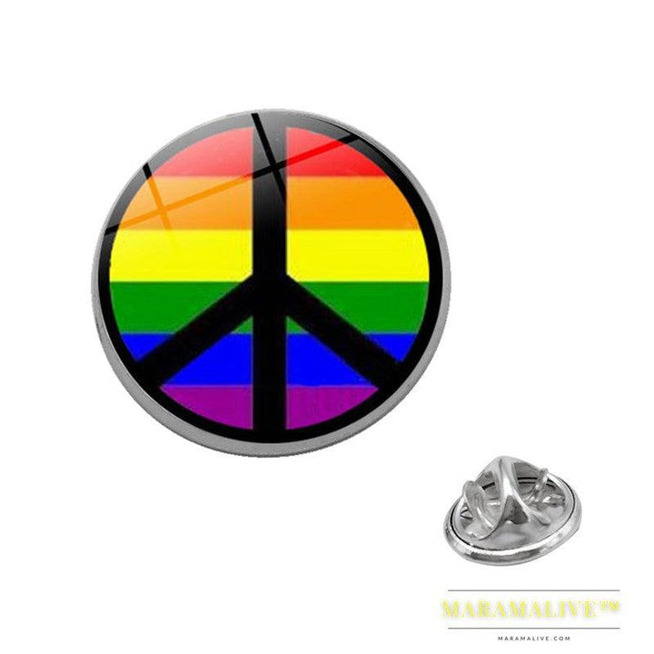 LGBT Pride Rainbow Glass Brooches Pins Round Badge Lapel Pin Jewelry