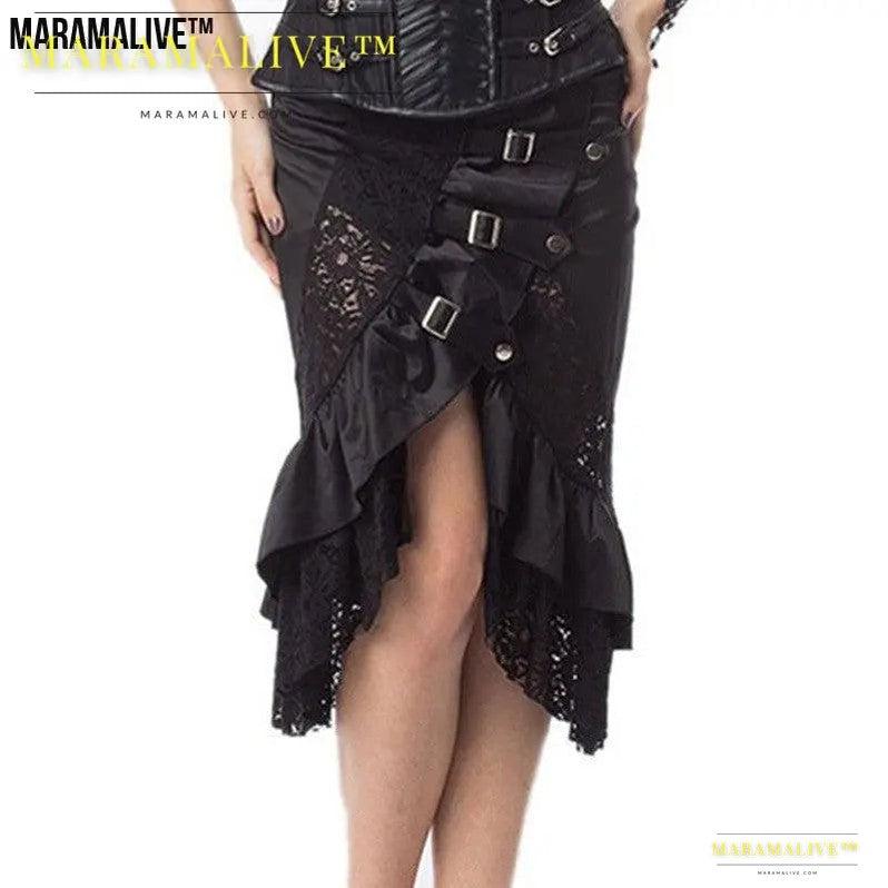 Lace Punk Rock Skirt - Gothic Black Unique Skirt