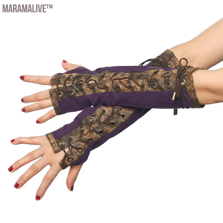 Lace Up Fingerless Gloves Elbow steampunk Women Costume Party Arm Warmer Sexy Mittens Clubwear Cosplay Accessories