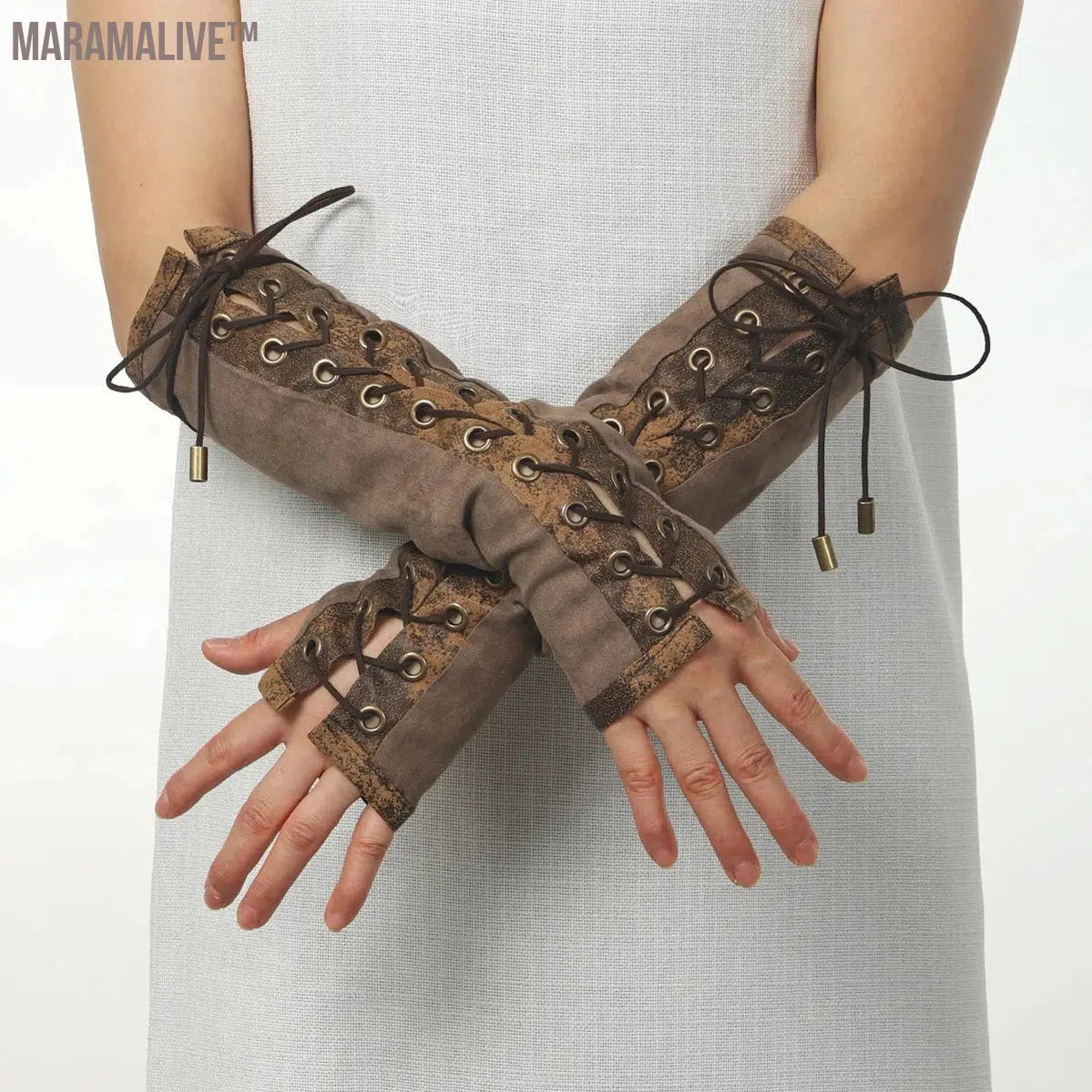 Lace Up Fingerless Gloves Elbow steampunk Women Costume Party Arm Warmer Sexy Mittens Clubwear Cosplay Accessories