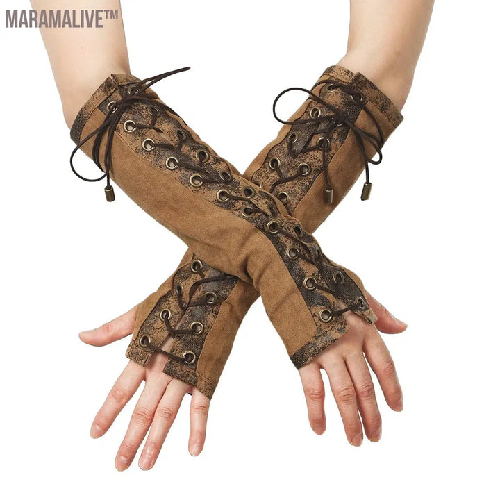 Lace Up Fingerless Gloves Elbow steampunk Women Costume Party Arm Warmer Sexy Mittens Clubwear Cosplay Accessories