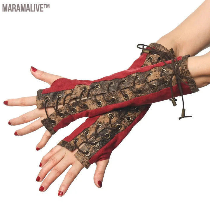 Lace Up Fingerless Gloves Elbow steampunk Women Costume Party Arm Warmer Sexy Mittens Clubwear Cosplay Accessories