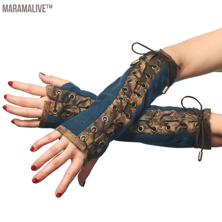 Lace Up Fingerless Gloves Elbow steampunk Women Costume Party Arm Warmer Sexy Mittens Clubwear Cosplay Accessories