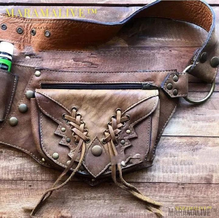 Lace-up Belt Rivet Satchel Medieval Steampunk Bag