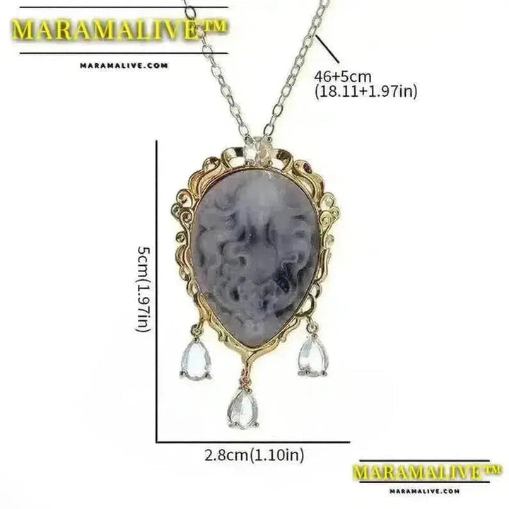 Ladies Elegant Water Drop Zircon Cameo Queen Pendant Necklace Girls Dinner Wedding Party Jewelry Gift