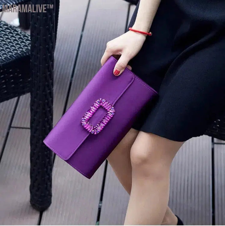 Ladies Party Evening Bag Simple Gold Color Chain Shoulder Bag Crossbody For Women Fashion Elegant Purple Small Clutches Handbags