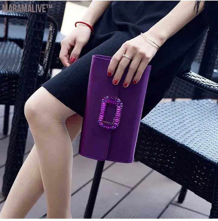 Ladies Party Evening Bag Simple Gold Color Chain Shoulder Bag Crossbody For Women Fashion Elegant Purple Small Clutches Handbags