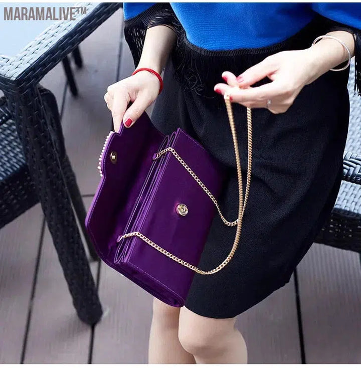 Ladies Party Evening Bag Simple Gold Color Chain Shoulder Bag Crossbody For Women Fashion Elegant Purple Small Clutches Handbags