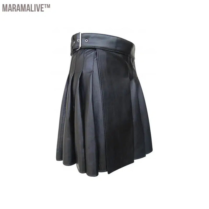 Large Size Men Scottish Traditional Pleated Skirt Scottish Style Solid Leather Belt Skirt Unisex Festival Party Fancy Dress 5XL