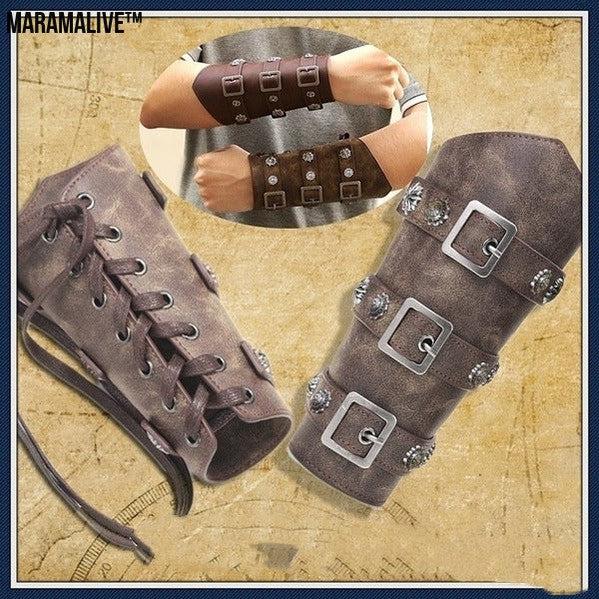 Leather Gauntlets Cosplay Buckles: Hide Arm Armour with Rivets