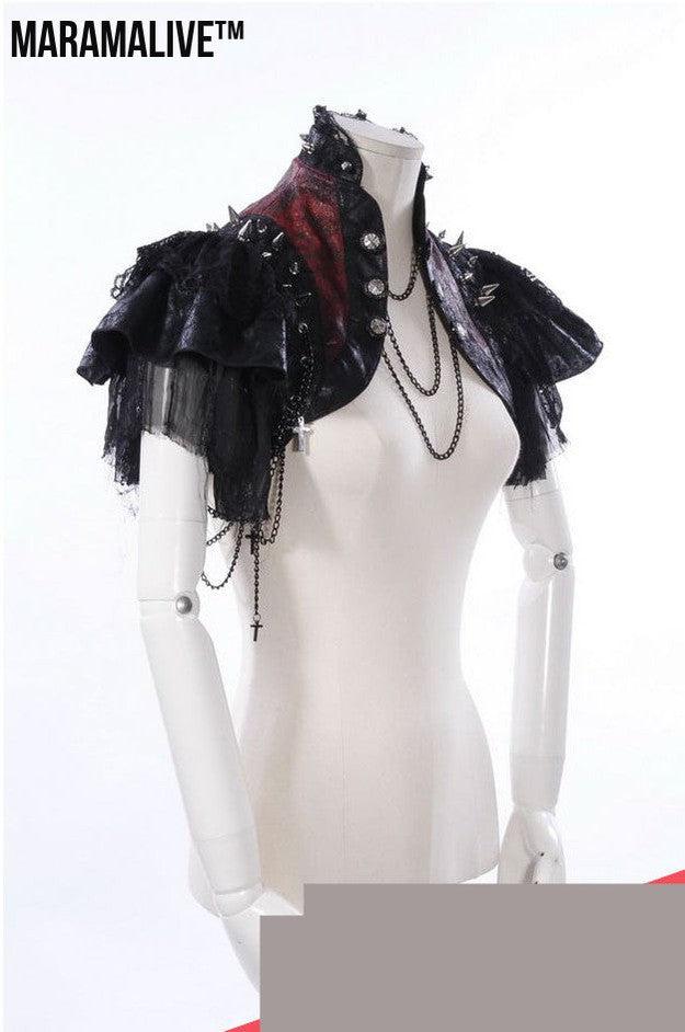 Leather Stitching Rock And Roll Visual Shawl Coat