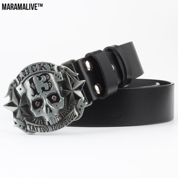 Leisure Skull Decoration Belt Pure Leather