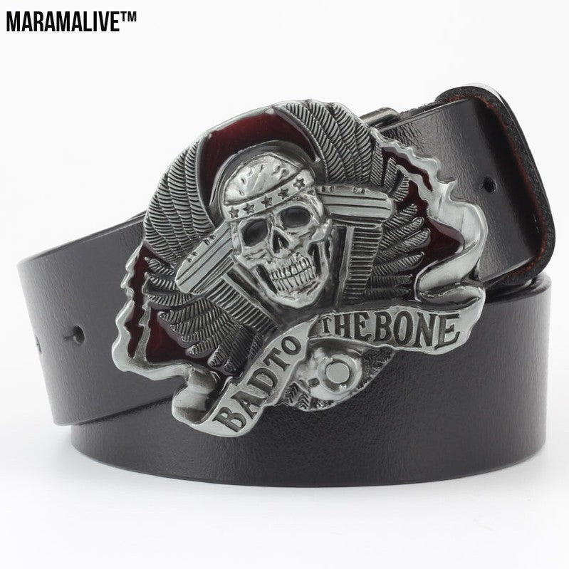 Leisure Skull Decoration Belt Pure Leather