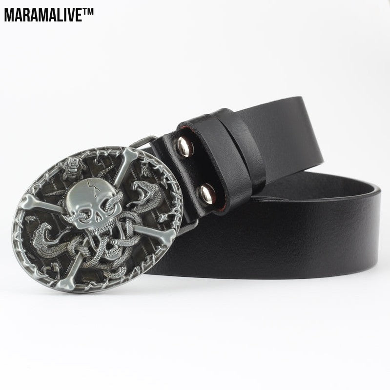 Leisure Skull Decoration Belt Pure Leather