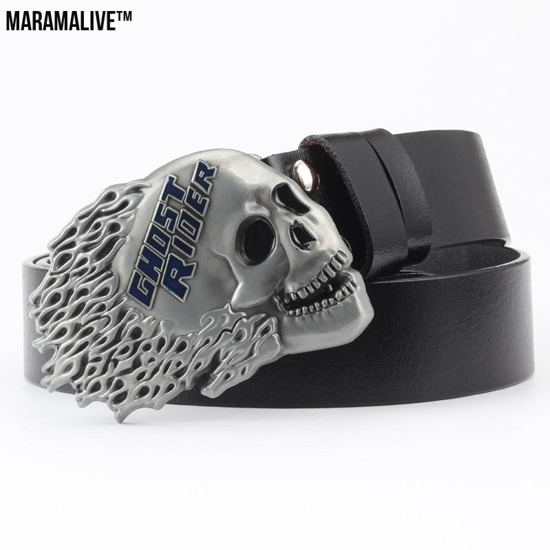 Leisure Skull Decoration Belt Pure Leather