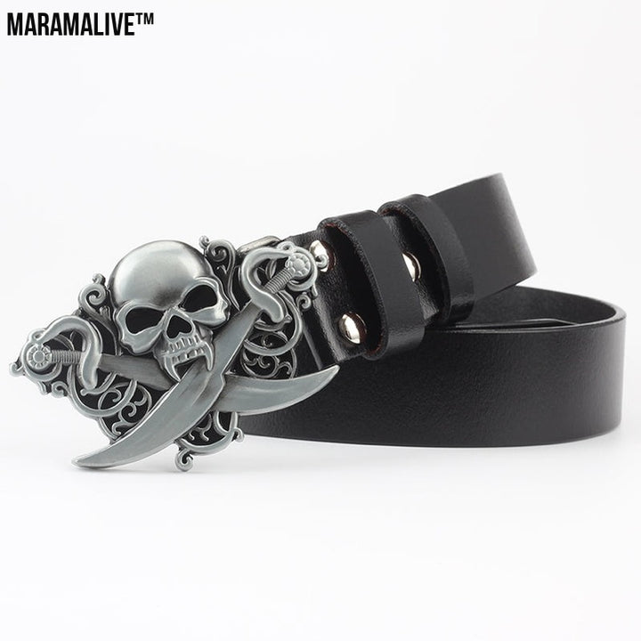 Leisure Skull Decoration Belt Pure Leather