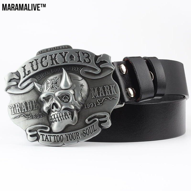 Leisure Skull Decoration Belt Pure Leather