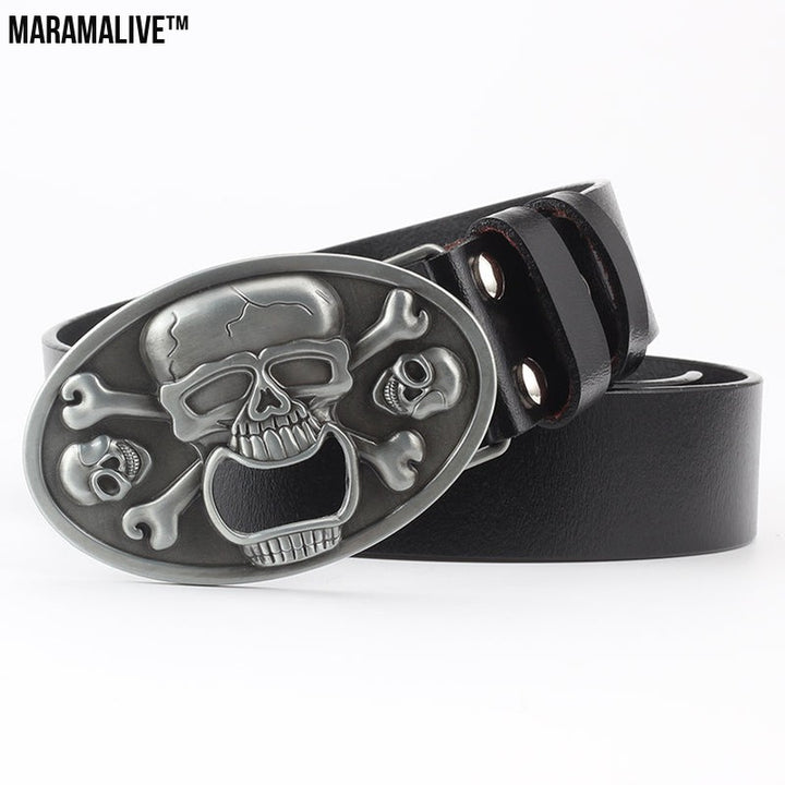 Leisure Skull Decoration Belt Pure Leather