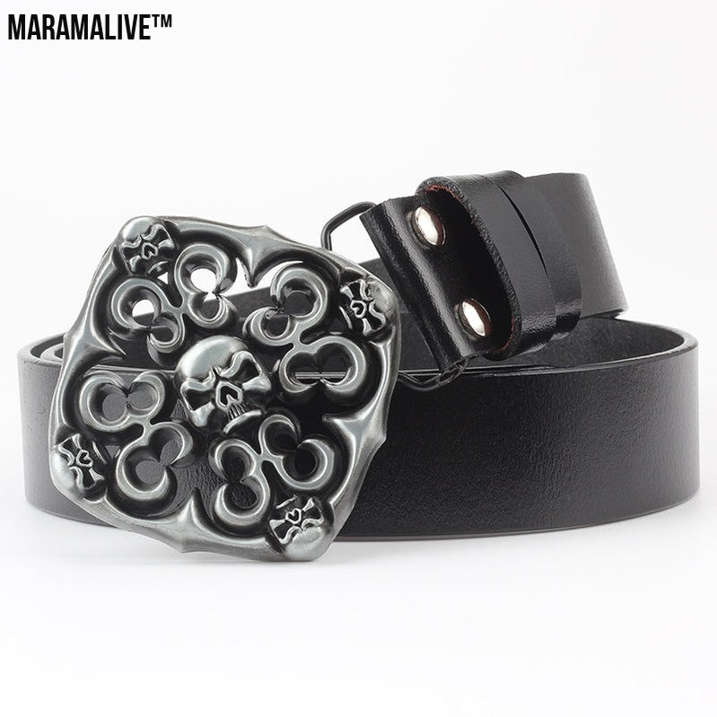 Leisure Skull Decoration Belt Pure Leather